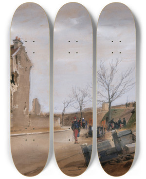 Triptych art skateboard deck of Isidore Pils Le Point Du Jour Fvrier 1871 by Isidore Pils (1815-1875)