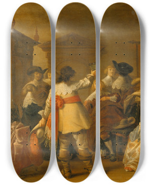Triptych art skateboard deck of Anthonie Palamedesz Merry Company by Anthonie Palamedesz (1601-1673)