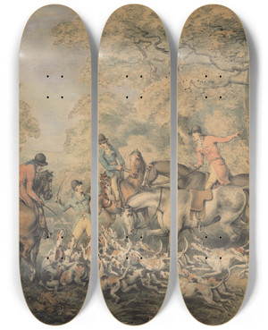 Triptych art skateboard deck of Samuel Howitt The Kill_1 by Samuel Howitt (1756-1822)