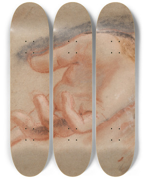 Triptych art skateboard deck of Jens Juel Pastelstudie Til En Udstrakt Hnd by Jens Juel (1745-1802)