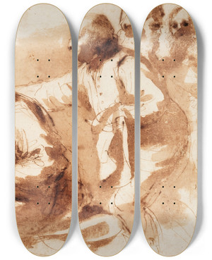 Triptych art skateboard deck of Guercino An Assembly Of Learned Men by Guercino (1591-1666)