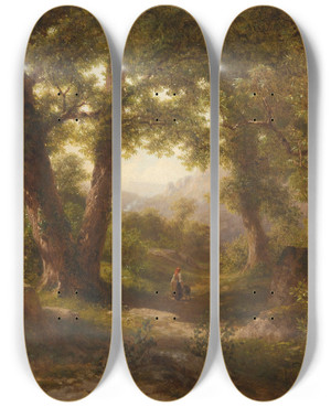Triptych art skateboard deck of Gottfried Seelos Kastanienhain by Gottfried Seelos (1829-1900)