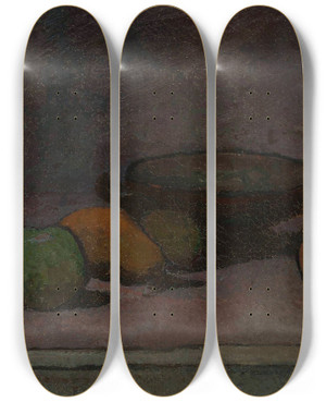 Triptych art skateboard deck of Wadysaw Lewiski Fruits And Bowl by Wadysaw lewiski (1854-1918)