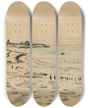 Triptych art skateboard deck of Adolf Le Comte Watervlakte Bij Veere by Adolf Le Comte (1850-1921)