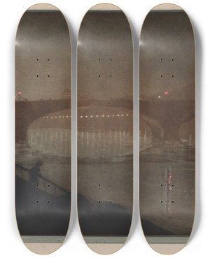 Triptych art skateboard deck of Eugne Deltre The Solferino Bridge Nocturnal Effect by Eugene Delatre (1864-1938)