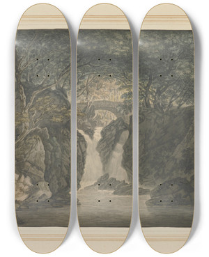Triptych art skateboard deck of Joseph Farington Lower Waterfall Rydal_1 by Joseph Farington (1747-1821)
