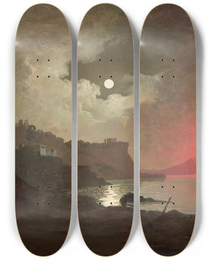Triptych art skateboard deck of Joseph Wright Of Derby A View Of Vesuvius From Posillipo Naples by Joseph Wright Of Derby (1734-1797)