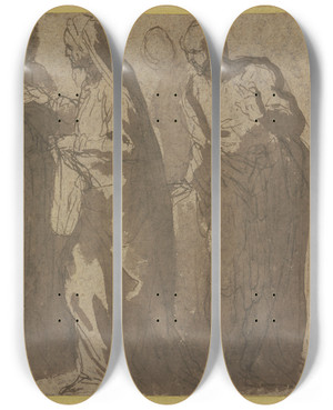 Triptych art skateboard deck of Jacopo Palma Il Giovane Die Phariser Und Die Ehebrecherin by Jacopo Palma Il Giovane (1548-1628)