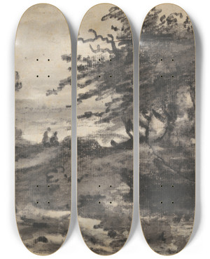 Triptych art skateboard deck of Dr Thomas Monro Landscape With Trees And Two Figures by Dr Thomas Monro (1759-1833)