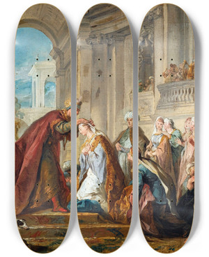 Triptych art skateboard deck of Jeanfranois De Troy Le Couronnement Desther by Jean-Franois de Troy (1679-1752)