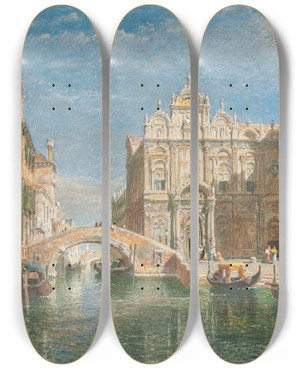 Triptych art skateboard deck of Edward Angelo Goodall The Church Of Ss Giovanni E Paolo Venice by Edward Angelo Goodall (1819-1908)
