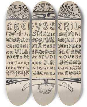 Triptych art skateboard deck of Jacob Pieter Van Den Bosch Akdysseril Door S Heijmans Jr by Jacob Pieter van den Bosch (1868-1948)
