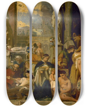 Triptych art skateboard deck of Jeanlouis Bezard Les Sept Uvres De Misricorde_2 by Jean Louis Bezard (1799-1881)