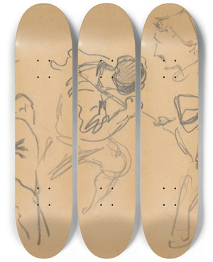 Triptych art skateboard deck of John Singer Sargent Men Pulling Ropes by John Singer Sargent (1856-1925)