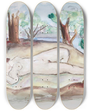 Triptych art skateboard deck of Henri Lebasque Nu Couch Dans Un Paysage Sainttropez by Henri Lebasque (1865-1937)