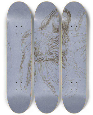 Triptych art skateboard deck of George Frederic Watts Study Of Death For Time And Death by George Frederic Watts (1817-1904)