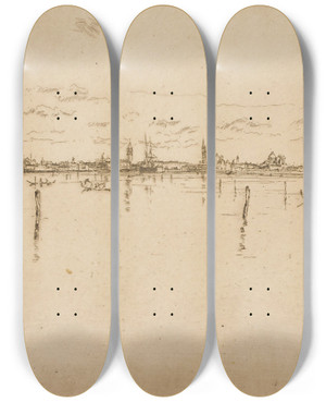 Triptych art skateboard deck of James Abbott Mcneill Whistler The Little Venice by James Abbott Mcneill Whistler (1834-1903)