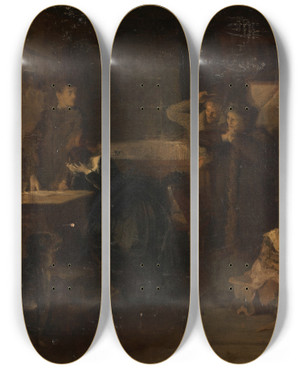 Triptych art skateboard deck of Eduard Kurzbauer Die Ereilten Flchtlinge_2 by Eduard Kurzbauer (1840-1879)