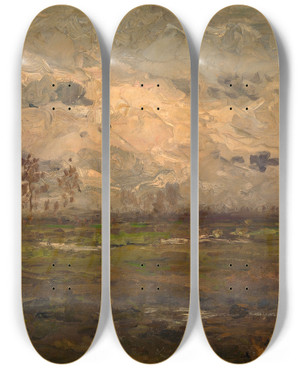 Triptych art skateboard deck of Theodoor Verstraete The Heathland by Theodoor Verstraete (1850-1907)