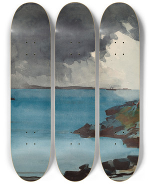 Triptych art skateboard deck of Winslow Homer The Coming Storm by Winslow Homer (1836-1910)