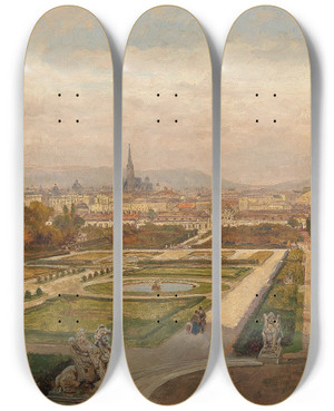 Triptych art skateboard deck of Hugo Darnaut Blick Vom Belvedere Auf Wien by Hugo Darnaut (1850-1937)