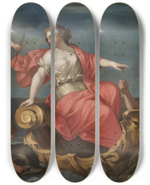 Triptych art skateboard deck of Giovanni Francesco Romanelli The Triumph Of Galatea by Giovanni Francesco Romanelli (1610-1662)