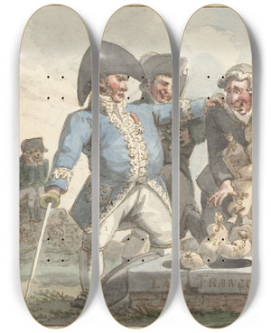 Triptych art skateboard deck of Jacob Smies Spotprent Op De Tiercering Van 1810 by Jacob Smies (1765-1833)