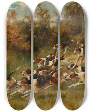 Triptych art skateboard deck of Thomas Blinks On The Scent by Thomas Blinks (1853-1912) Triptych art skateboard deck of Thomas Blinks On The Scent by Thomas Blinks (1853-1912)