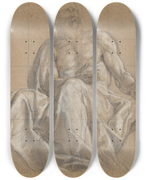 Triptych art skateboard deck of Roman 18Th Century An Elderly Man In Classical Drapery by Roman 18Th Century