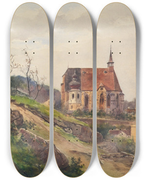 Triptych art skateboard deck of Vincenz Havlicek Aus Mdling by Vincenz Havlicek (1864-1914)