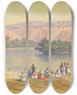 Triptych art skateboard deck of Hubert Sattler Badeszene by Hubert Sattler (1817-1904)