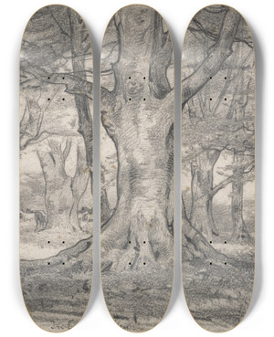 Triptych art skateboard deck of Alfred Parsons A Forest Landscape Near Boldrewood by Alfred Parsons (1847-1920)