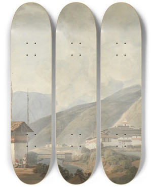 Triptych art skateboard deck of Samuel Davis Tassisudon by Samuel Davis (1757-1819)