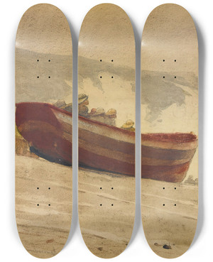 Triptych art skateboard deck of Winslow Homer Storm On The English Coast by Winslow Homer (1836-1910)
