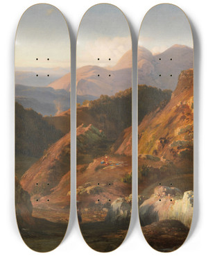 Triptych art skateboard deck of Louis Gurlitt Abendstimmung In Den Albaner Bergen by Louis Gurlitt (1812-1897)