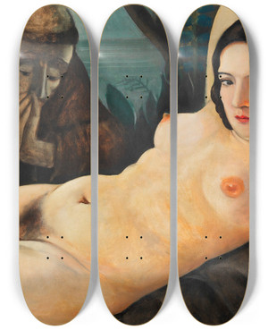 Triptych art skateboard deck of Anita Re Vision Of Saint Anthony At Padua_1 by Anita Ree (1885-1933)