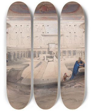 Triptych art skateboard deck of David Roberts View From Under The Portico Of Temple Of Edfou Idf Upper Egypt by David Roberts (1796-1864)
