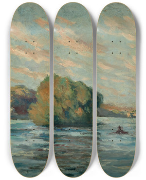 Triptych art skateboard deck of Maximilien Luce La Seine Et Lle De Rolleboise by Maximilien Luce (1858-1941)