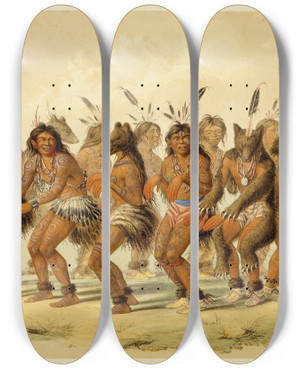 Triptych art skateboard deck of George Catlin The Bear Dance by George Catlin (1796-1872) Triptych art skateboard deck of George Catlin The Bear Dance by George Catlin (1796-1872)