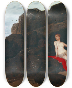 Triptych art skateboard deck of Arnold Bcklin Odysseus And Calypso by Arnold Bocklin (1827-1901)
