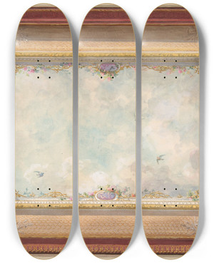 Triptych art skateboard deck of Julesedmondcharles Lachaise Design For A Ceiling With Trompe Loeil Sky by Jules-Edmond-Charles Lachaise (1897) Triptych art skateboard deck of Julesedmondcharles Lachaise Design For A Ceiling With Trompe Loeil Sky by Jules-Edmond-Charles Lachaise (1897)