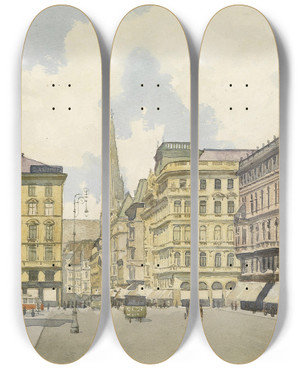 Triptych art skateboard deck of Franz Hoffelner Krntnerstrae by Franz Hoffelner (1875-1936)
