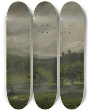 Triptych art skateboard deck of Jasper Francis Cropsey Lulworth Castle by Jasper Francis Cropsey (1823-1900)
