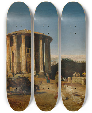 Triptych art skateboard deck of Rudolf Von Alt Der Vestatempel In Rom by Rudolf Von Alt (1812-1905)