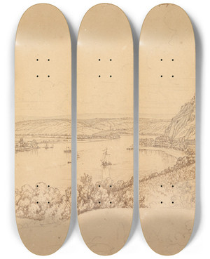 Triptych art skateboard deck of Johann Adam Klein View Of Koblenz With The Rhine And Fortress Ehrenbreitstein Recto View Of The Heidelberg Castle by Johann Adam Klein (1792-1875)