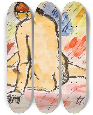 Triptych art skateboard deck of Henri Lebasque Nu Assis_2 by Henri Lebasque (1865-1937)