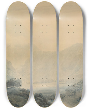 Triptych art skateboard deck of John Robert Cozens Upon The Linth by John Robert Cozens (1752-1797)