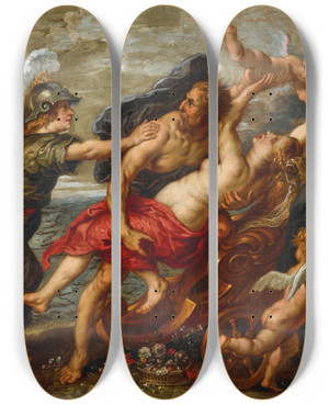 Triptych art skateboard deck of Follower Of Peter Paul Rubens The Abduction Of Proserpina_2 by Follower Of Peter Paul Rubens (1577-1640)