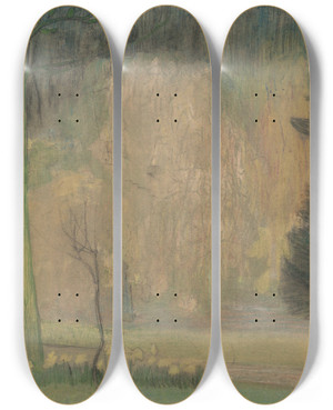 Triptych art skateboard deck of Theo Van Hoytema Gezicht In Een Tuin Of Park by Theo Van Hoytema (1863-1917)