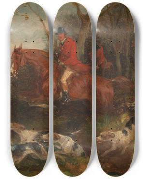 Triptych art skateboard deck of William Shayer Foxhunting Breaking Cover by William Shayer (1787-1879)